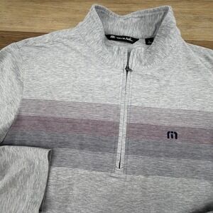 Travis Mathew Mens Grey Stripe Low Roller Pullover 1/4 Quarter Zip Golf Large